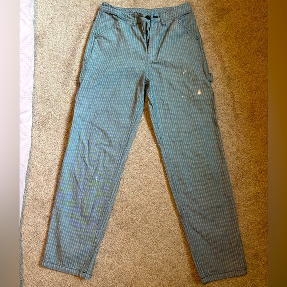 Grey hickory stripe straight fit cotton workwear pants - Picture 1 of 5